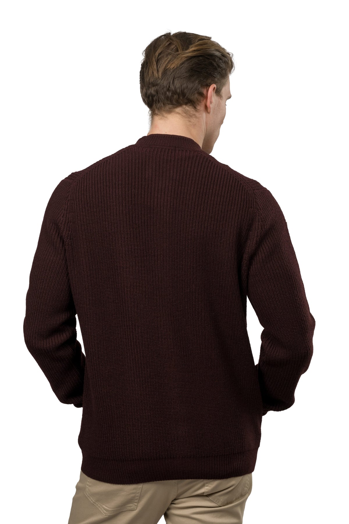 Full-Zip Wool Pullover – Burgundy