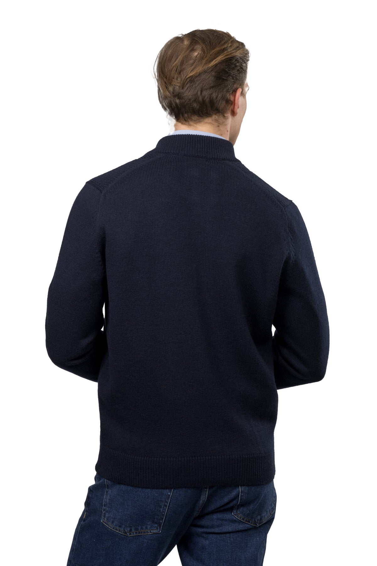 Full-Zip Wool Pullover – Navy