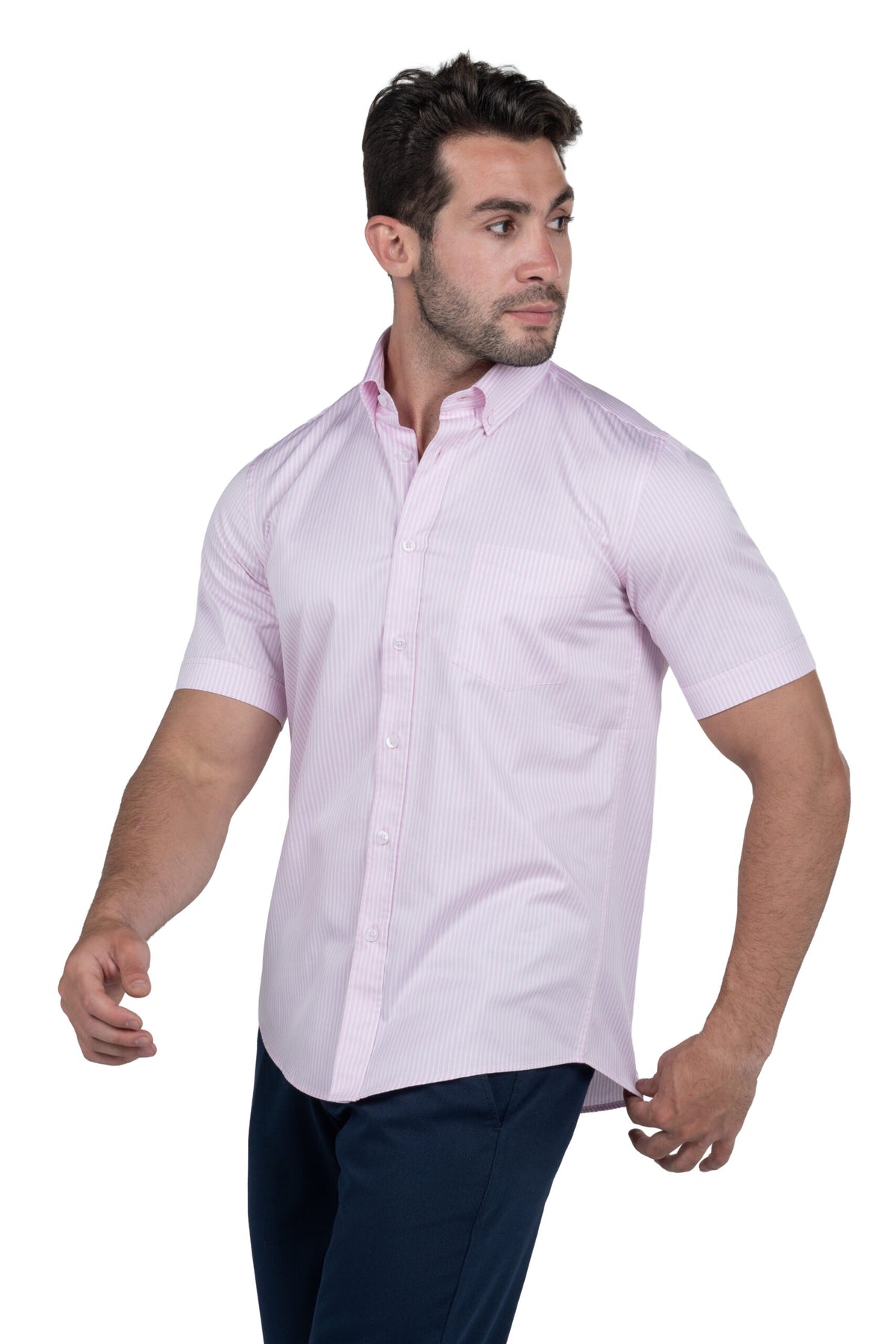 Men's Short Sleeved Striped Shirt – Pink
