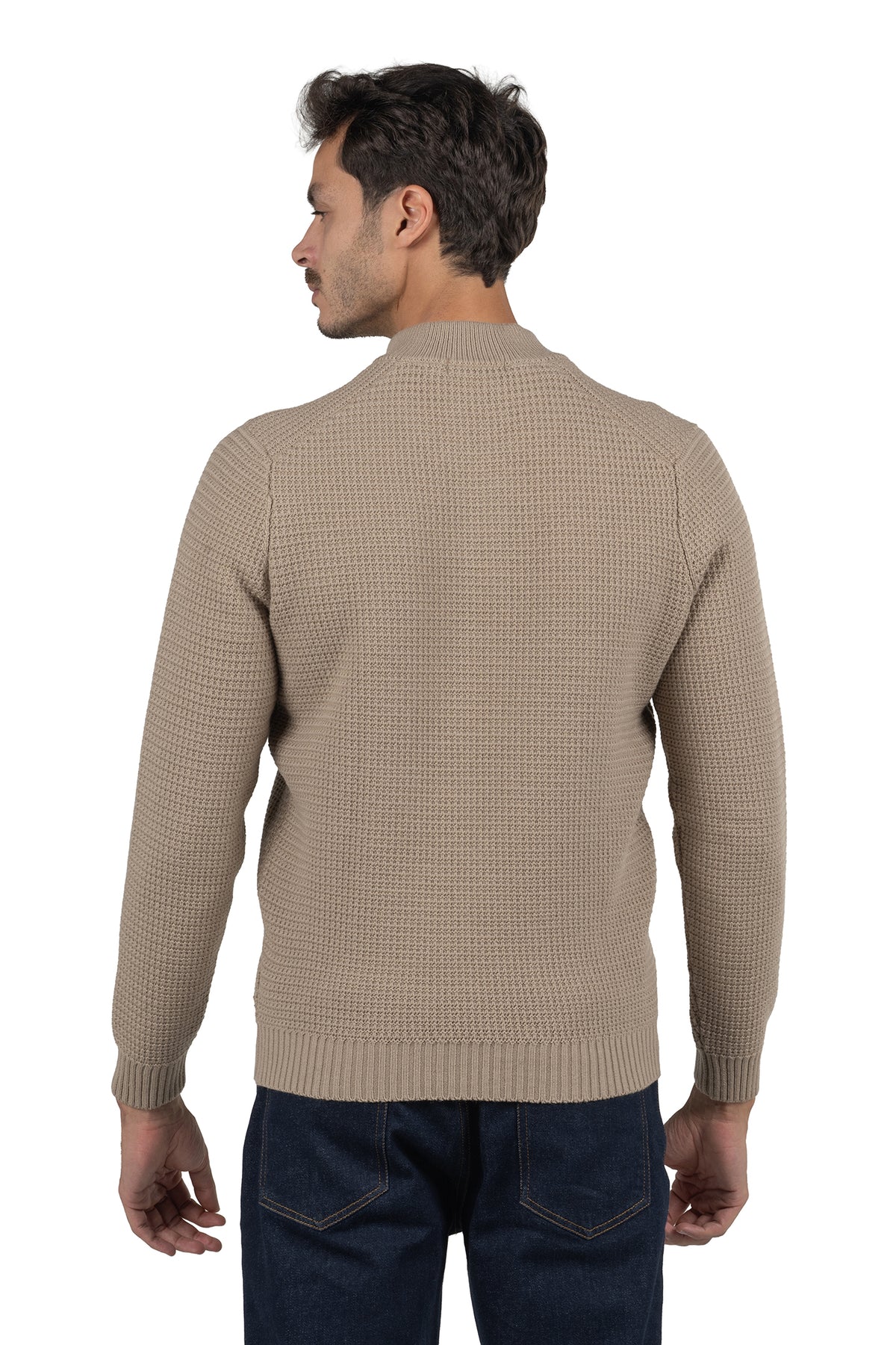 Men's Solid Half-Zip Knit Pullover – Beige