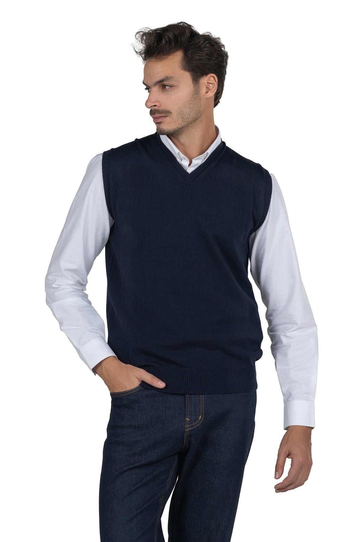 Men's Solid Knit Gilet Vest – Navy