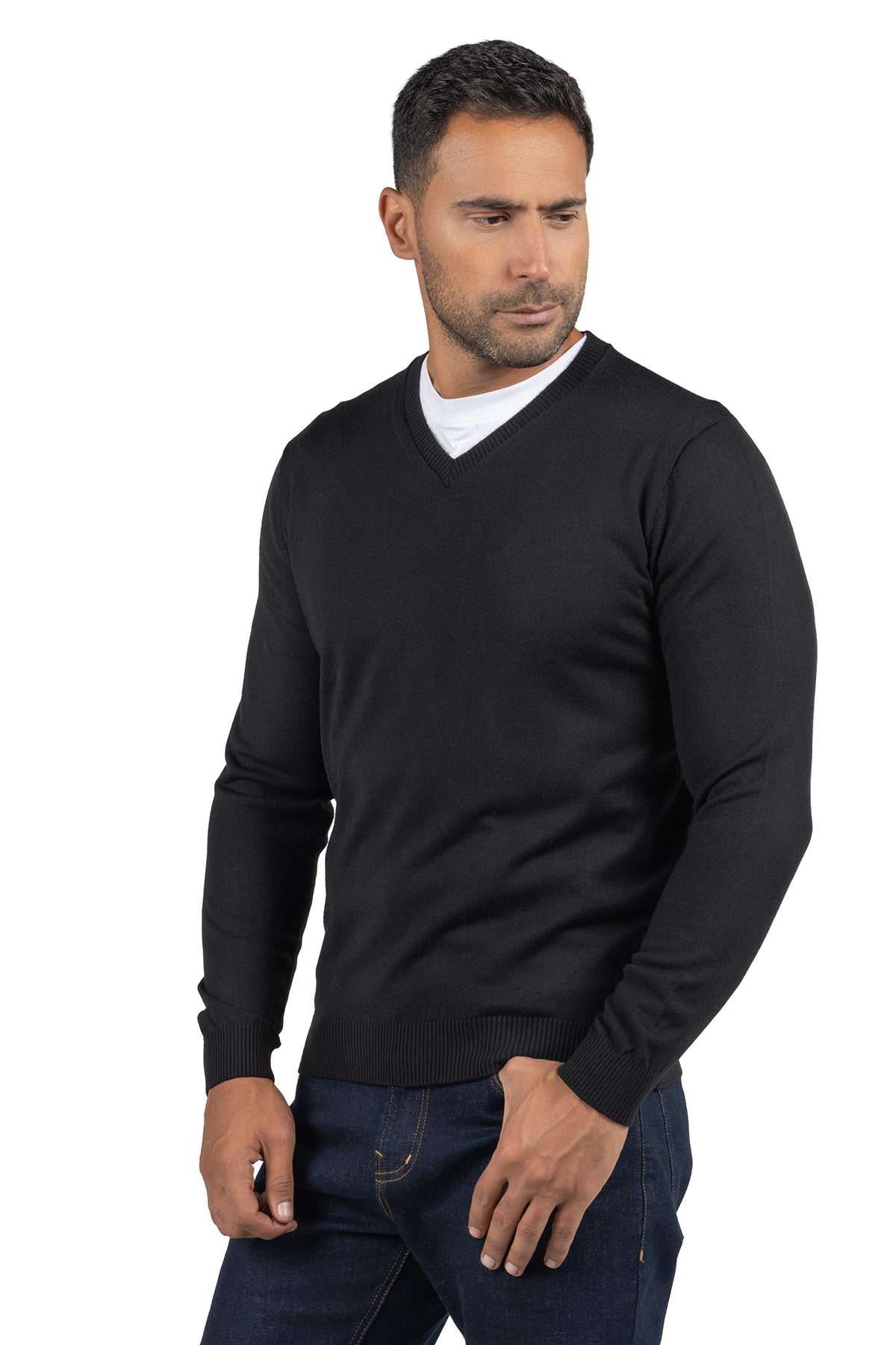 Men's Solid Knit Wool Pullover – Black