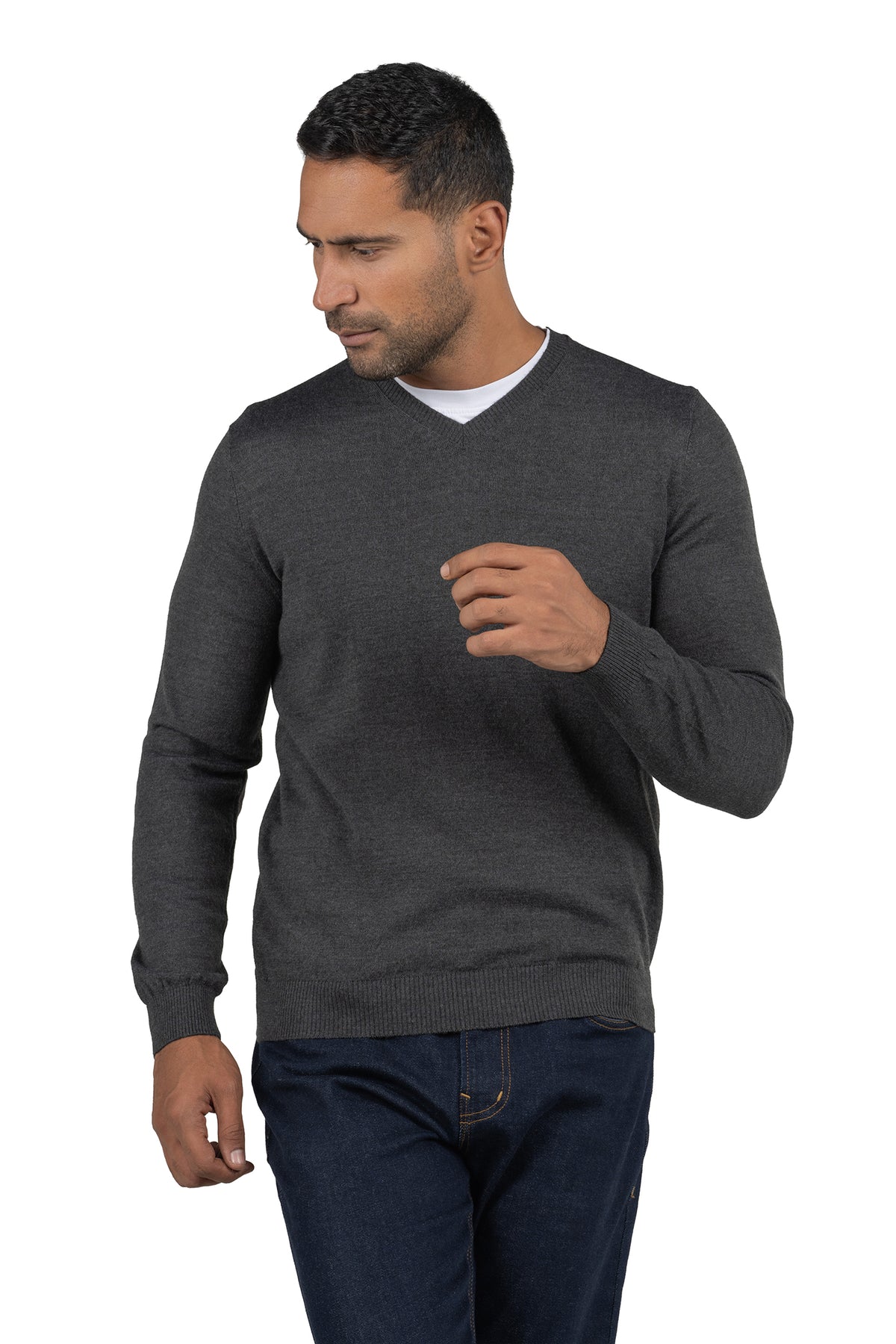 Men's Solid Knit Wool Pullover – Dark Grey