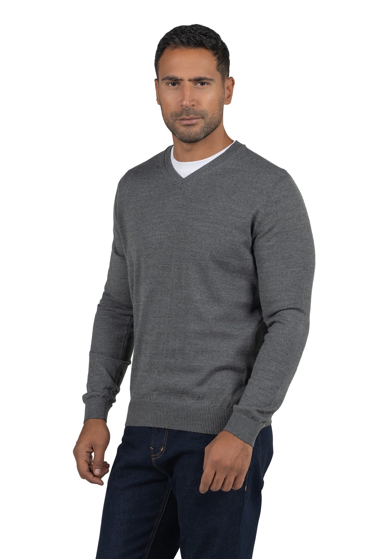 Men's Solid Knit Wool Pullover – Grey