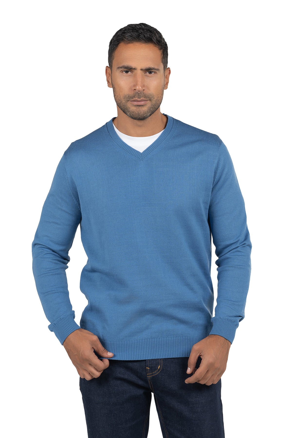 Men's Solid Knit Wool Pullover – Light Blue