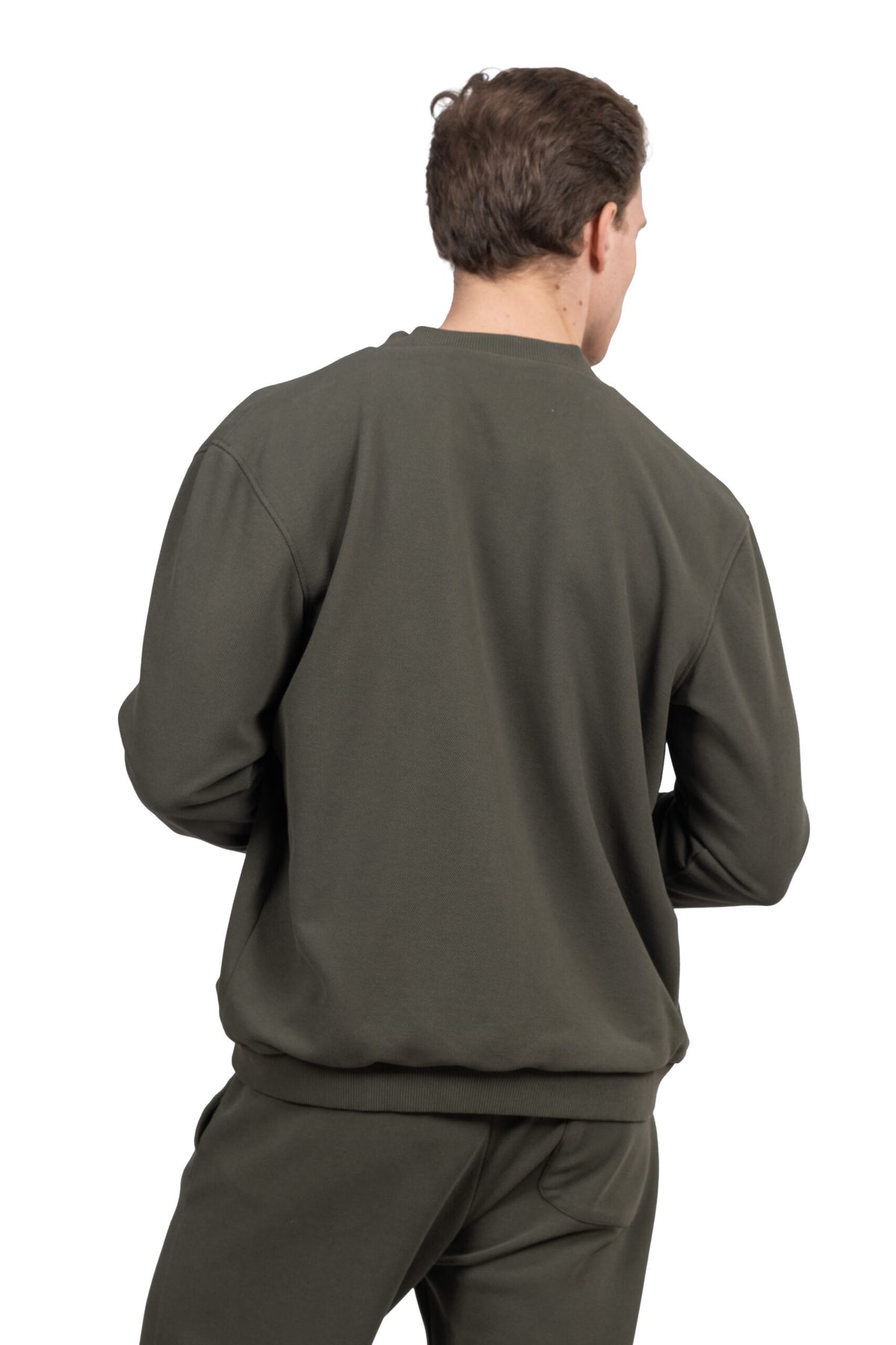 Relaxed Fit Melton Pique Full-Zip Sweatshirt – Dark Green