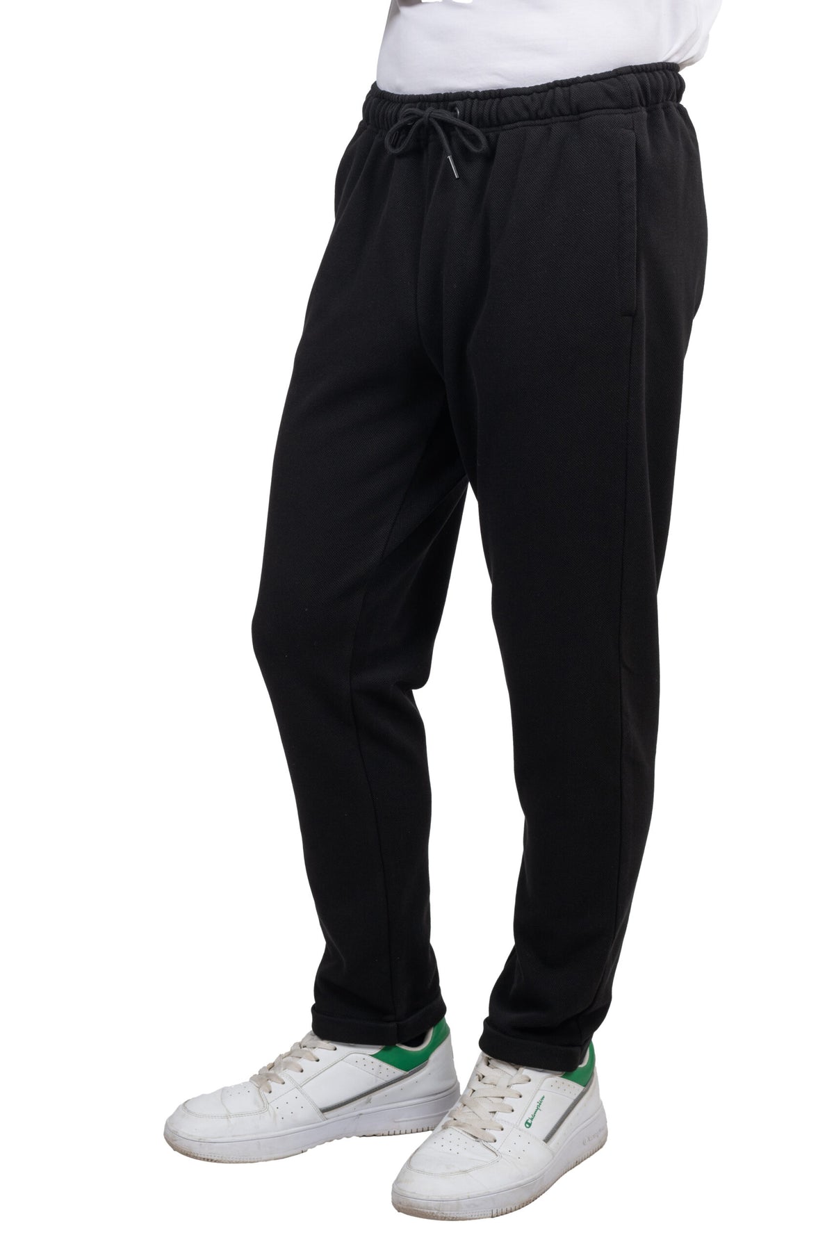 Relaxed Fit Melton Pique Sweatpants – Black