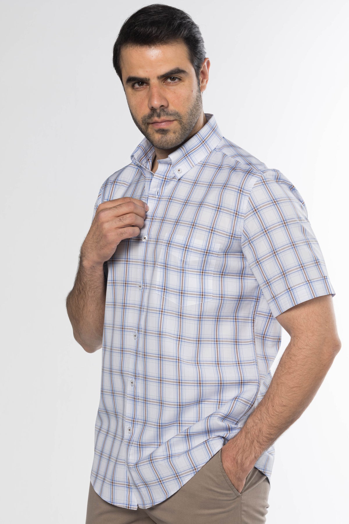 Short Sleeved Checkered Shirt – Blue/Brown