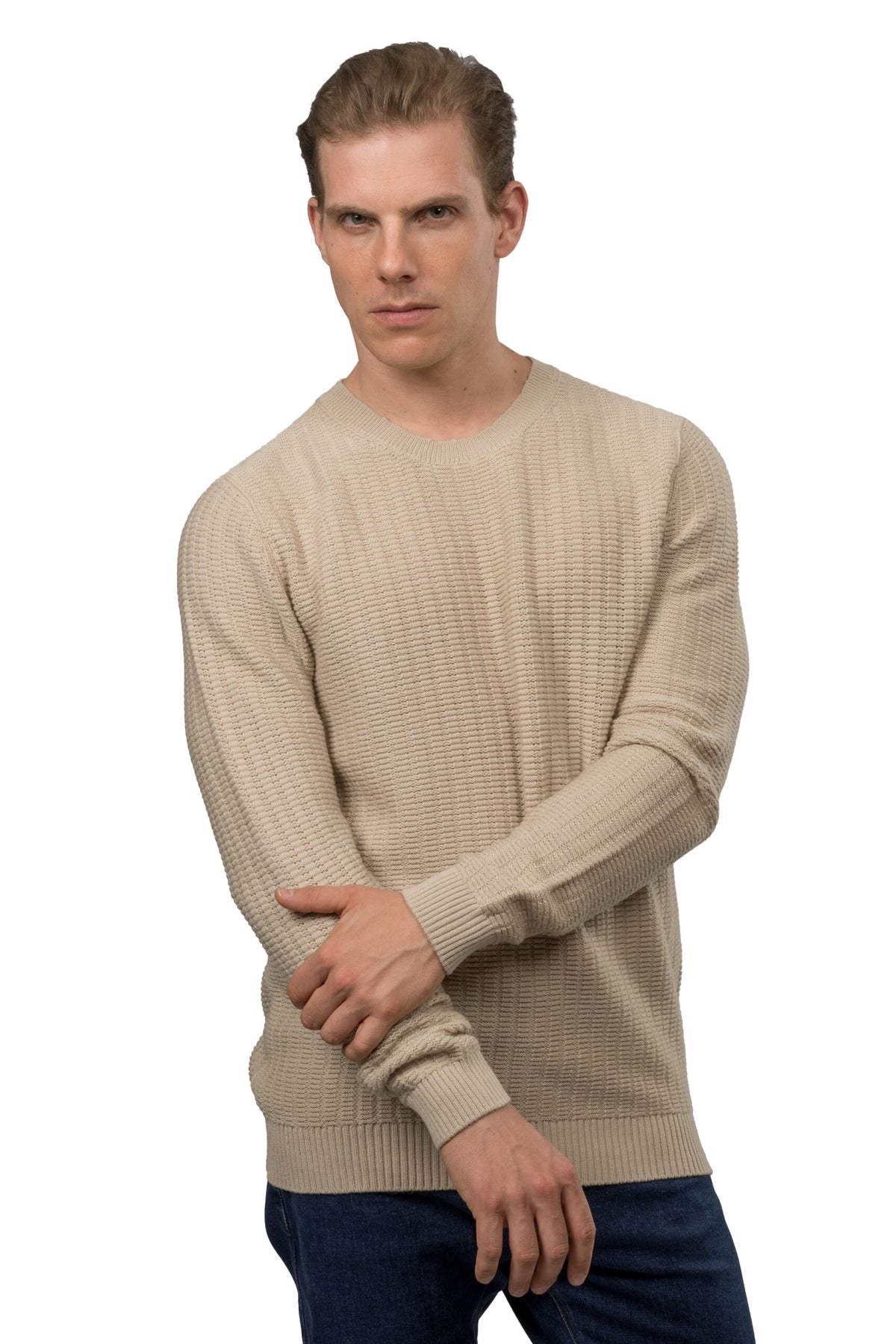 Solid Knit Pullover – Beige
