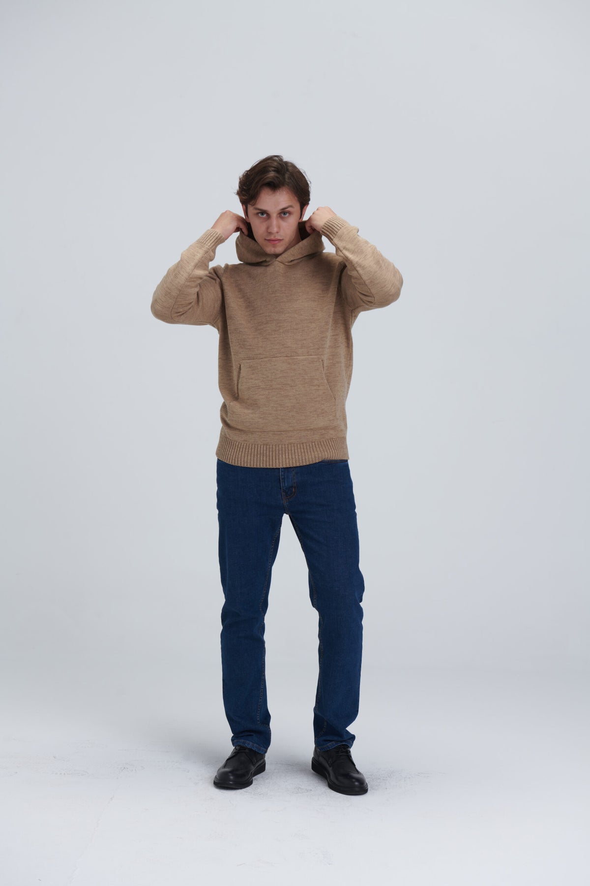 Solid Knitted Hoodie – Beige