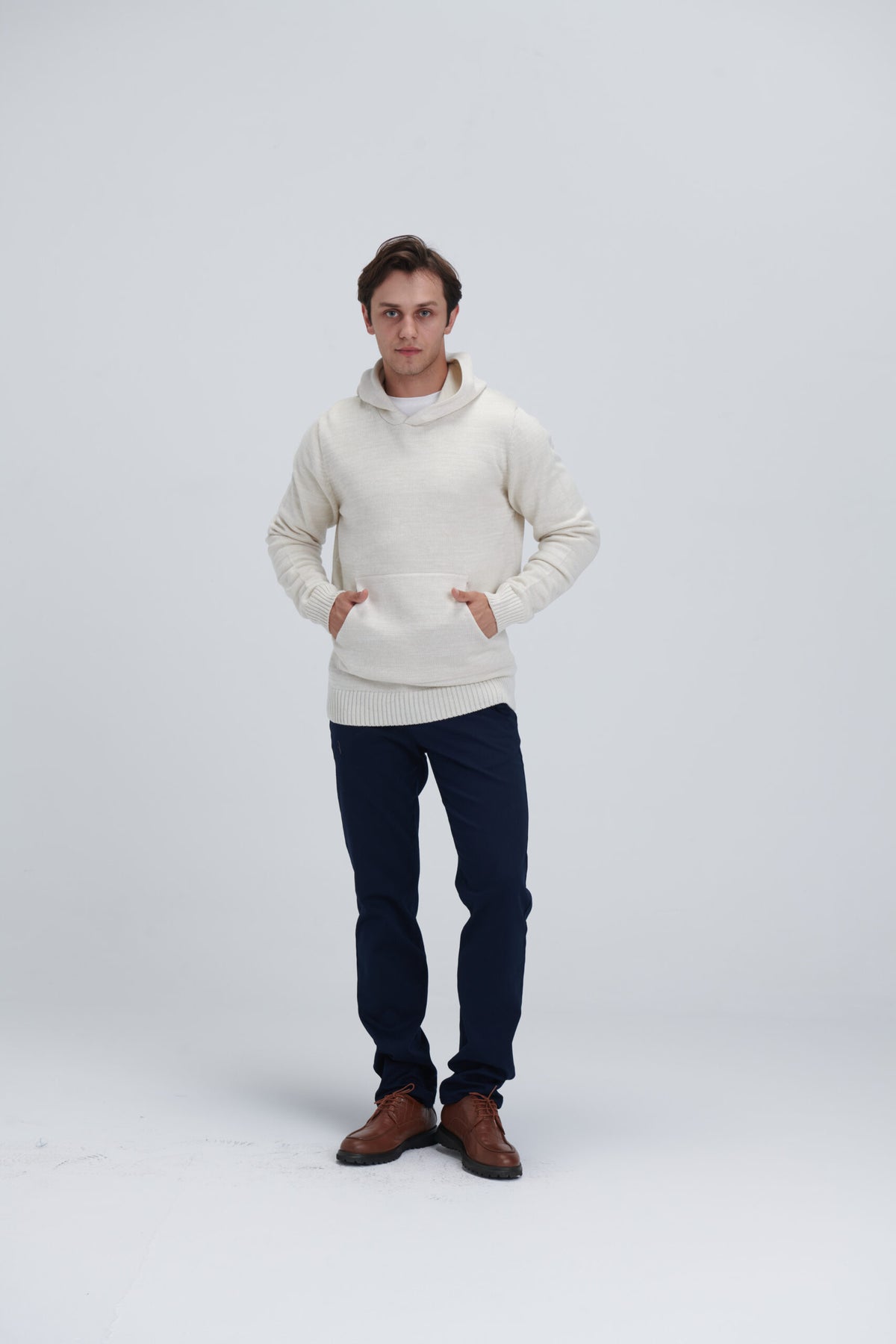 Solid Knitted Hoodie – Offwhite