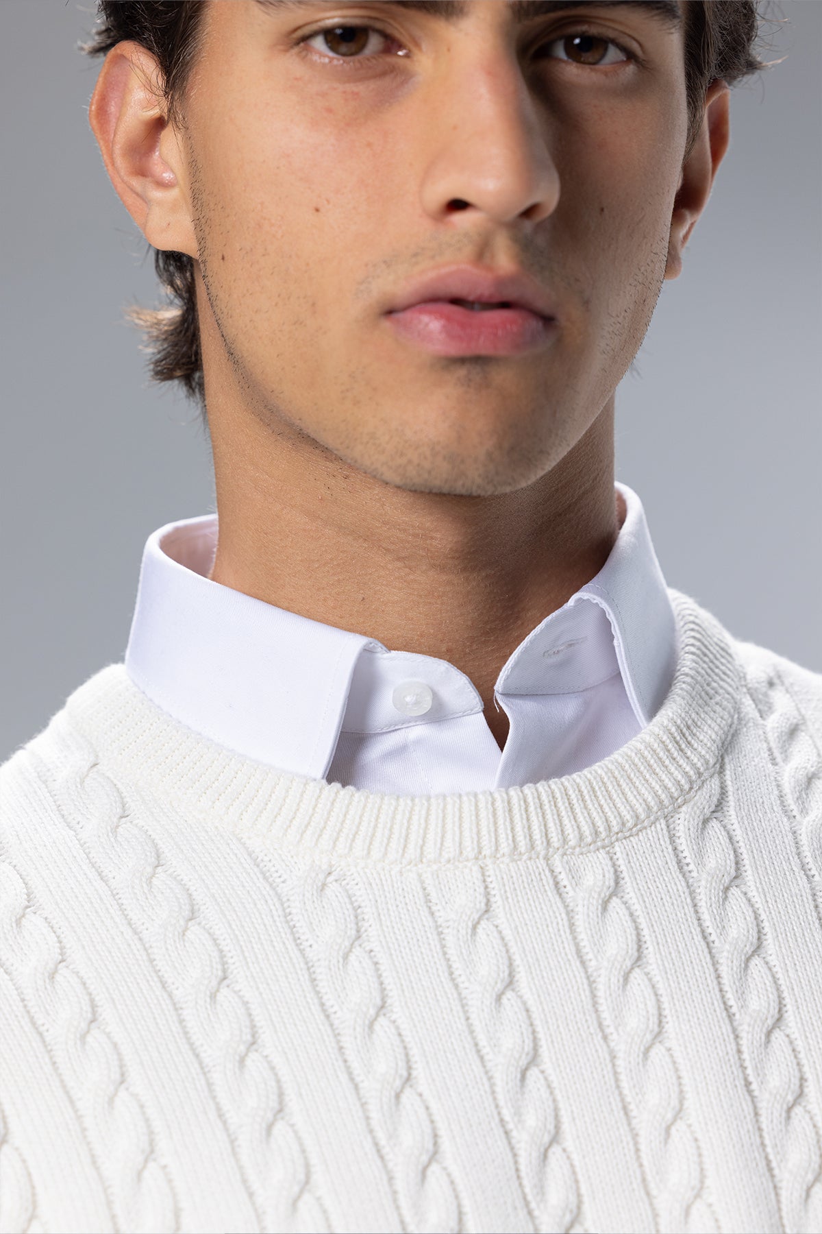 Cable-Knit Cotton Crewneck Pullover – Offwhite – Offwhite – image 4