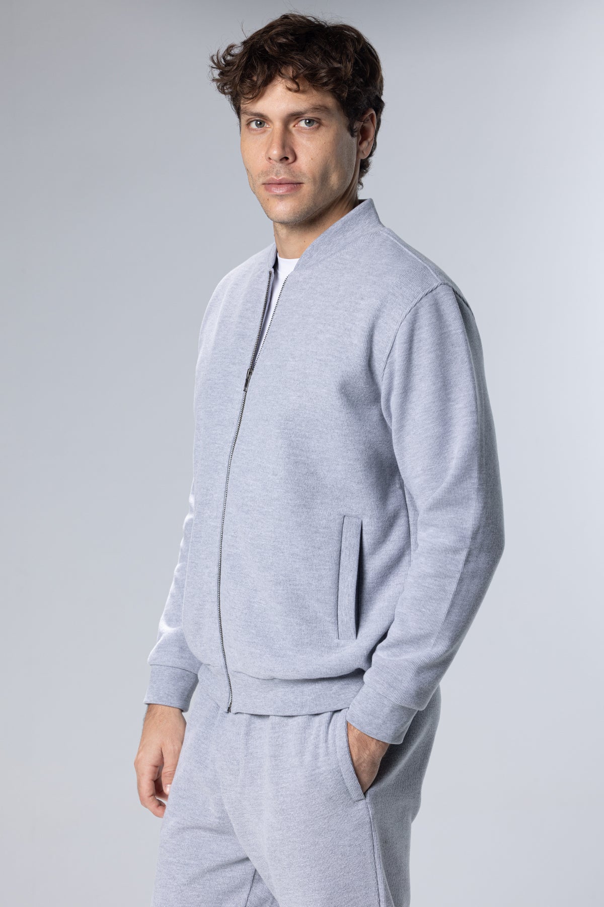 Full-Zip Cotton Sweatshirt Jacket – Light Grey – Light Grey – image 5