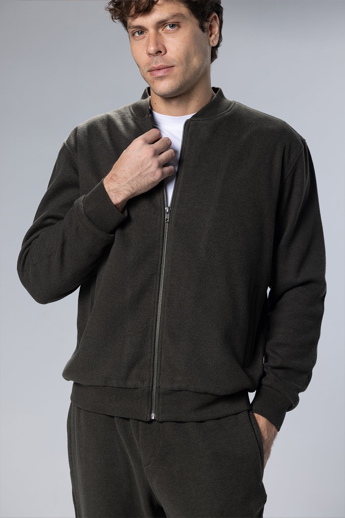 Full-Zip Cotton Sweatshirt Jacket – Dark Green – Dark Green – image 4