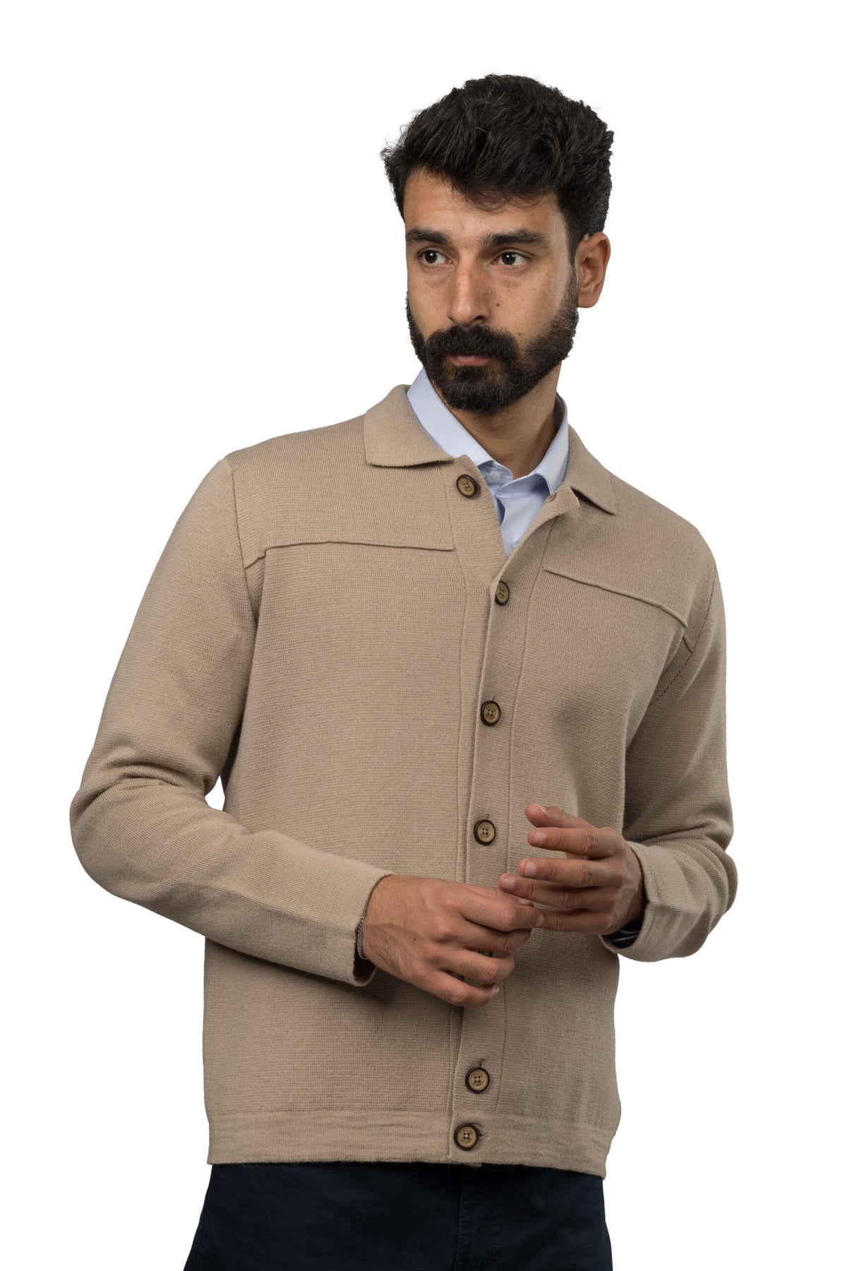 Buttoned Wool Sweater – Beige
