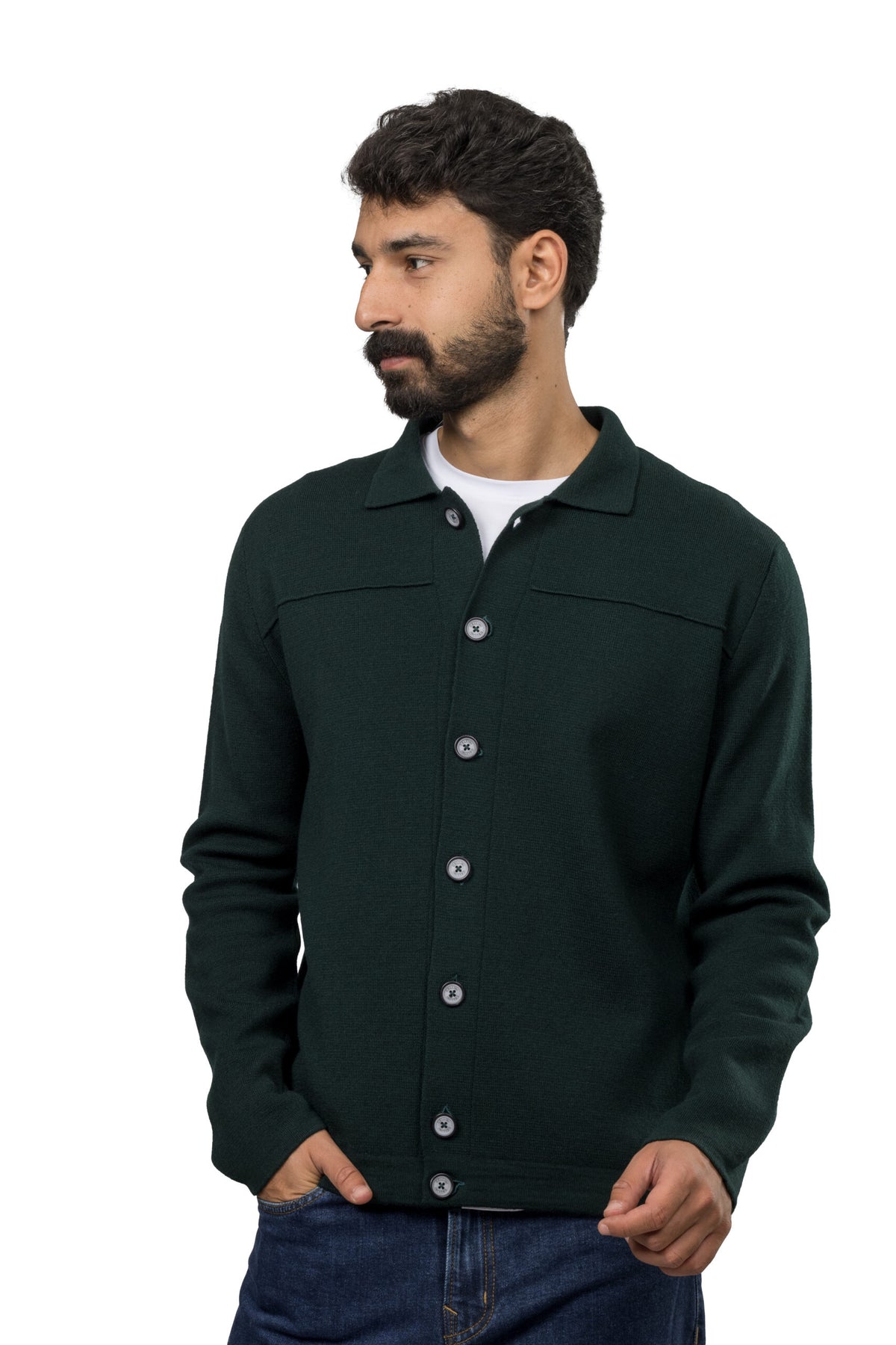Buttoned Wool Sweater – Green