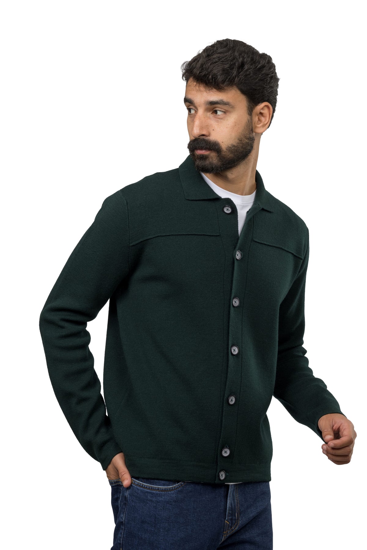 Buttoned Wool Sweater – Green