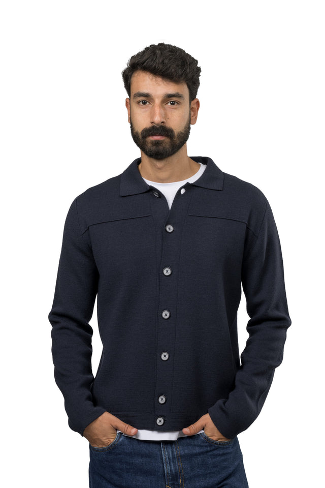 Buttoned Wool Sweater – Navy
