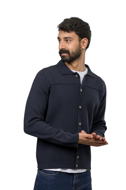 Buttoned Wool Sweater – Navy