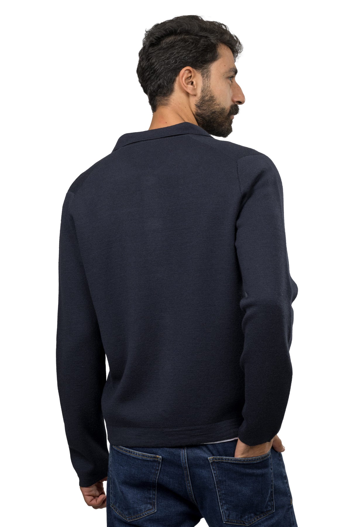 Buttoned Wool Sweater – Navy