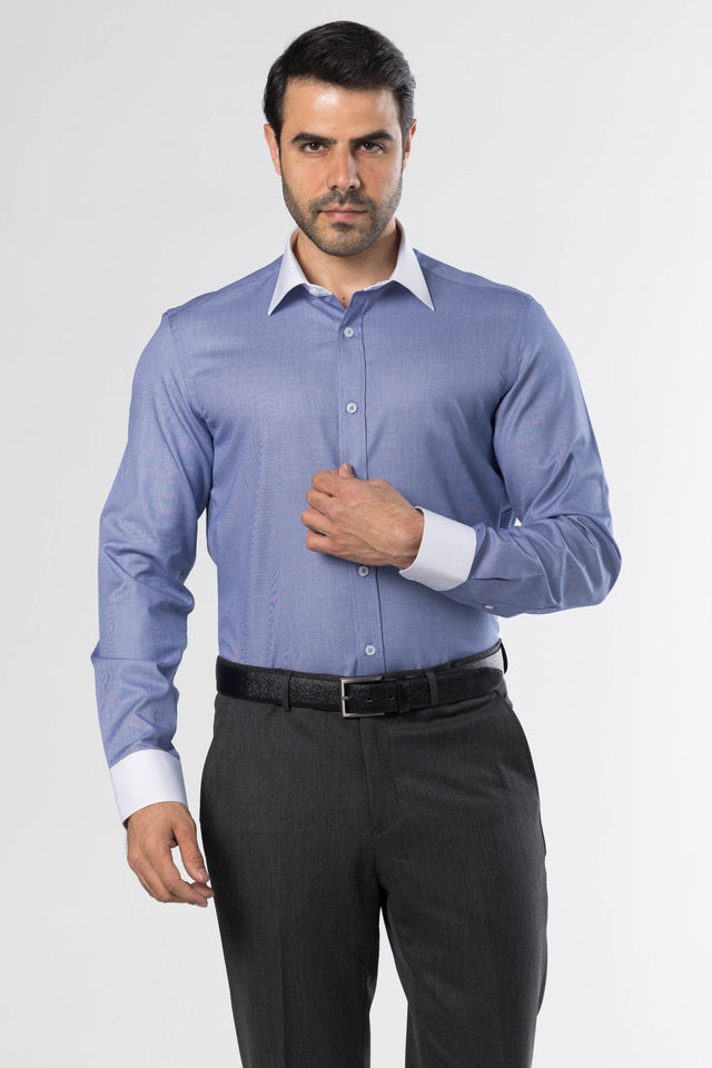 Classic Micro-Dot White Collar Shirt – Blue