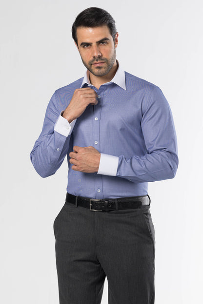 Classic Micro-Dot White Collar Shirt – Blue
