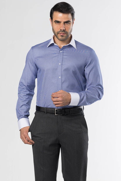 Classic Micro-Dot White Collar Shirt – Blue