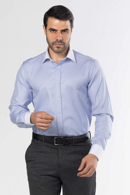 Classic Micro-Dot White Collar Shirt – Light Blue