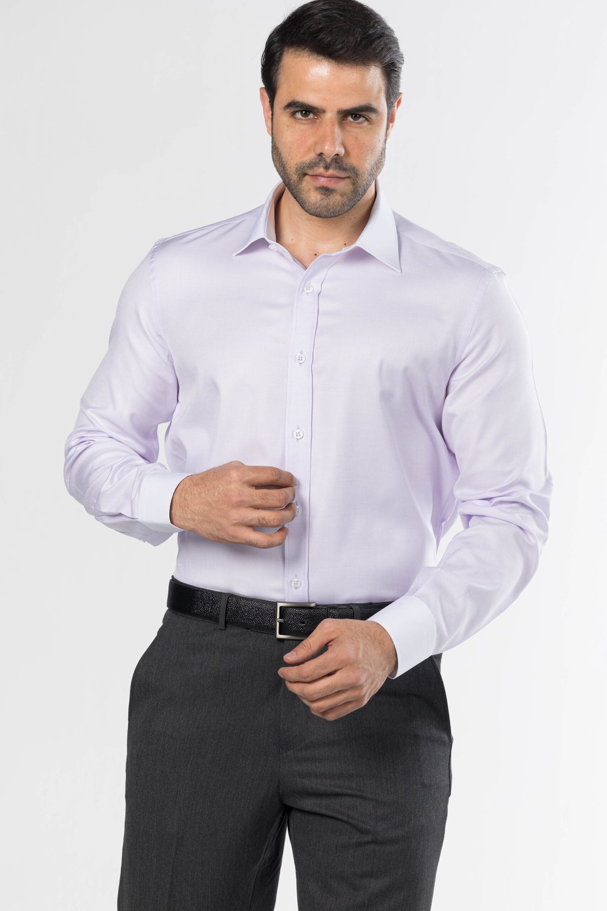 Classic Micro-Dot White Collar Shirt – Light Purple