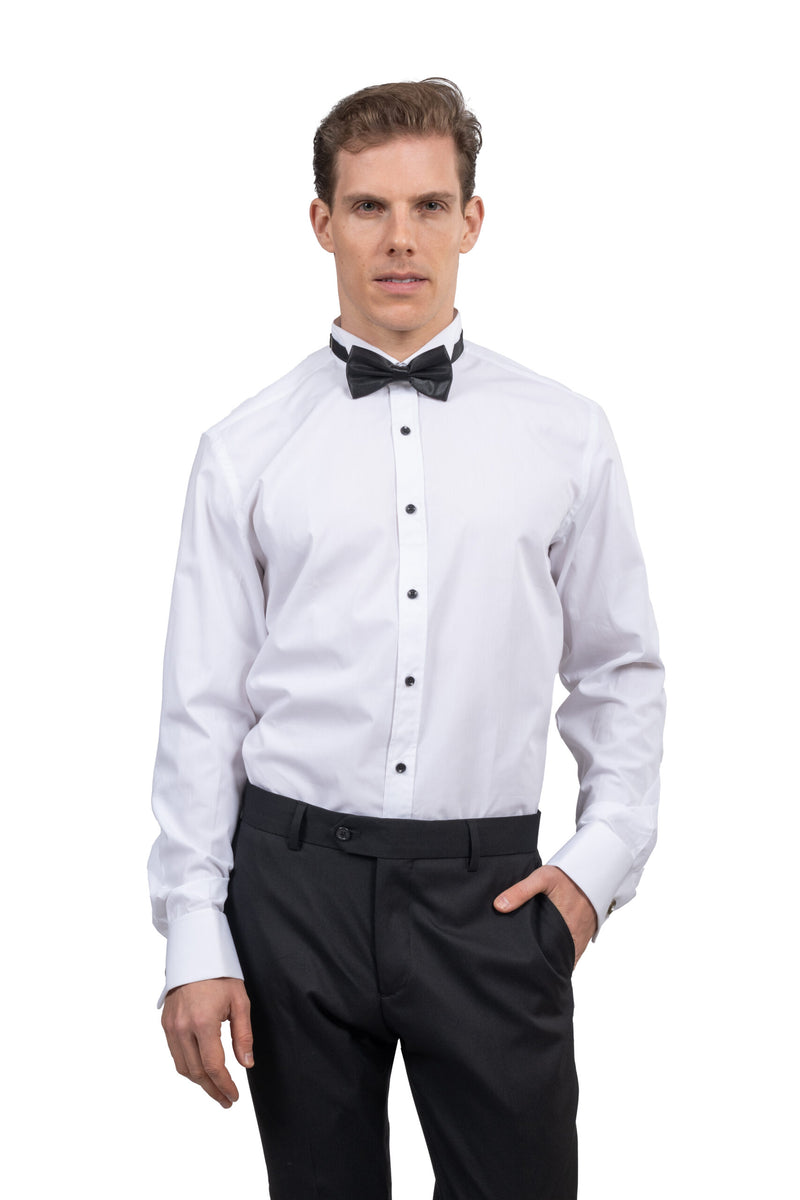 Double Cuff Ceremonial Shirt (Black Buttons) – White