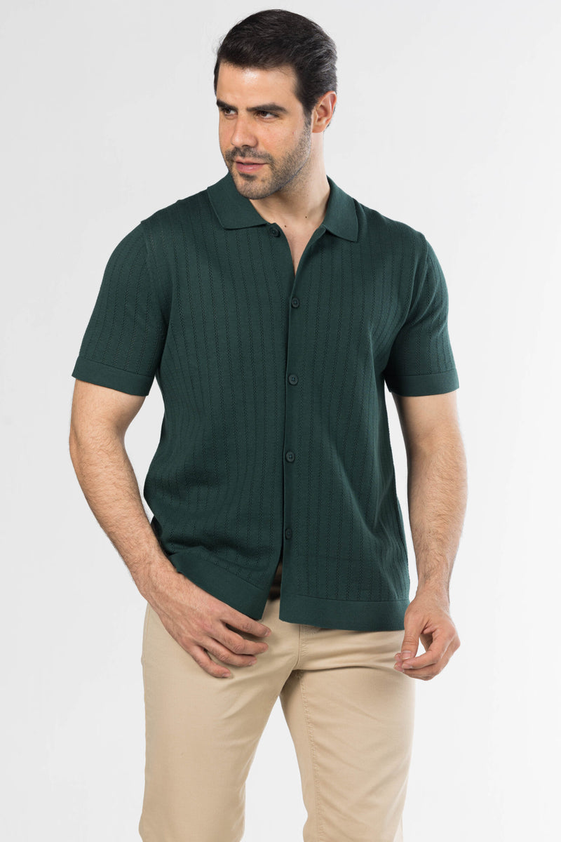 Full Button Knit Polo – Green