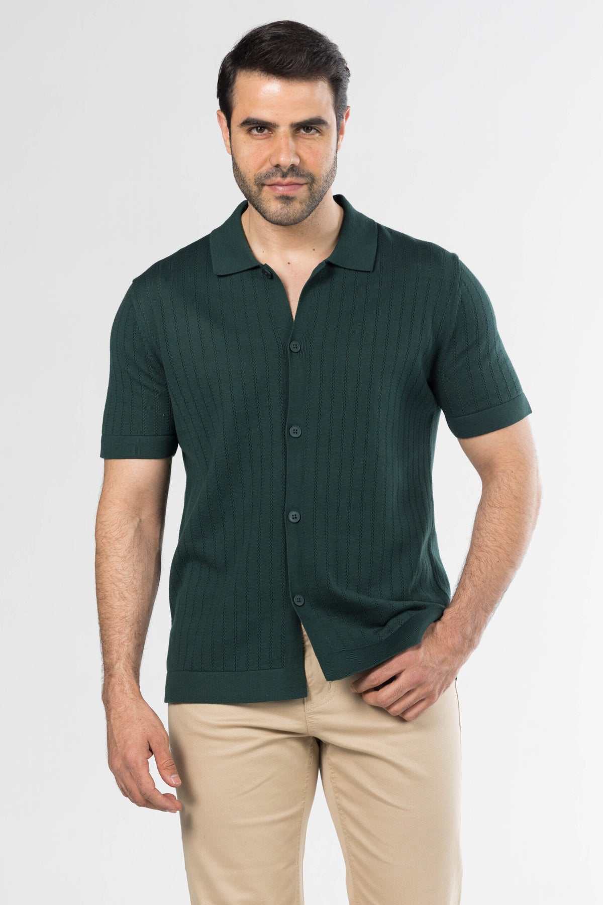 Full Button Knit Polo – Green