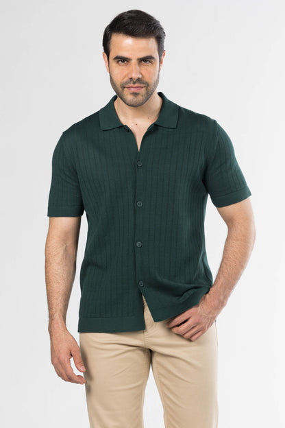 Full Button Knit Polo – Green