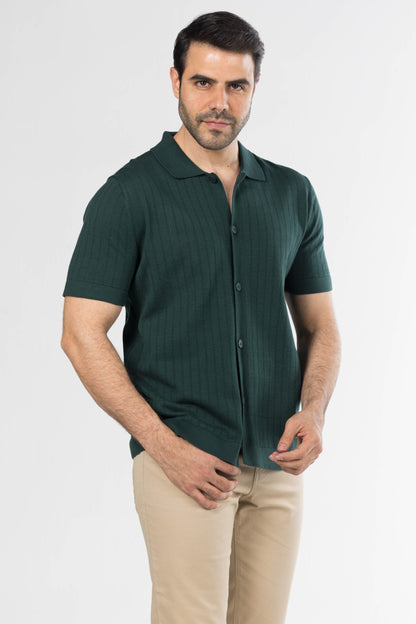 Full Button Knit Polo – Green