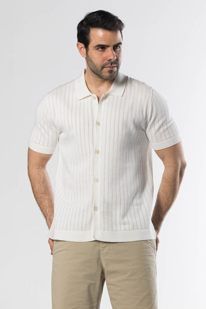 Full Button Knit Polo – Offwhite