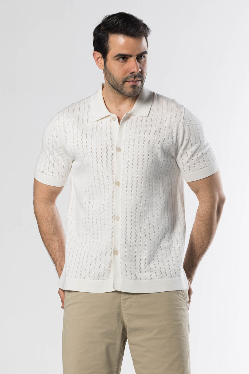 Full Button Knit Polo – Offwhite