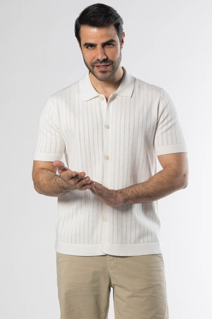 Full Button Knit Polo – Offwhite