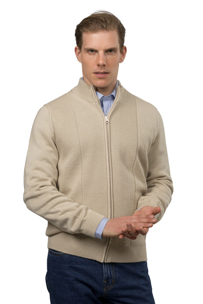 Full-Zip Wool Pullover – Beige