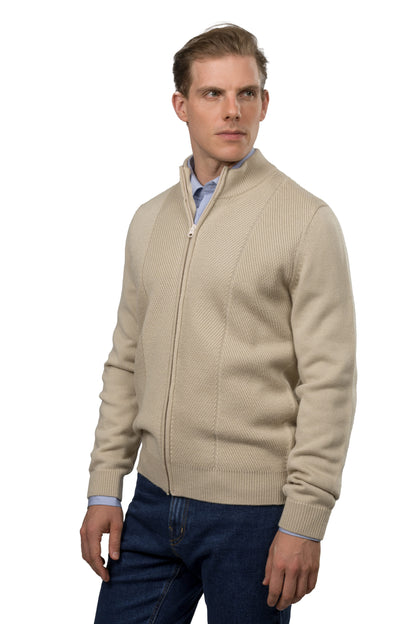 Full-Zip Wool Pullover – Beige