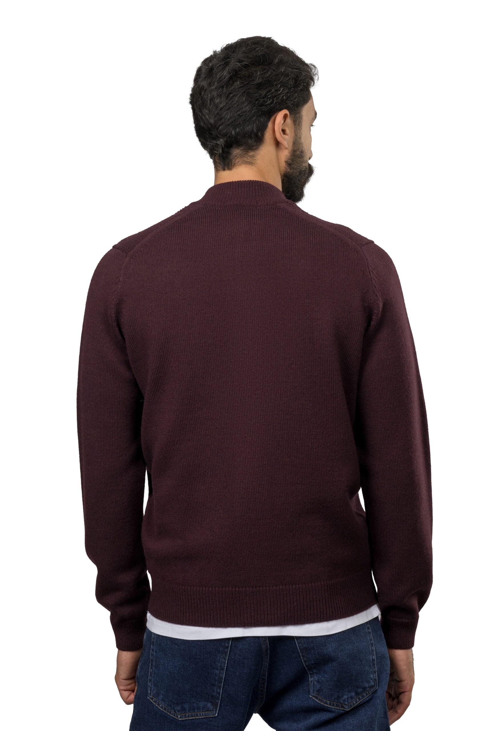Full-Zip Wool Pullover – Burgundy – cellini