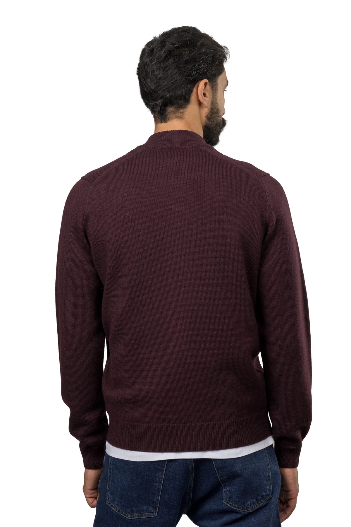 Full-Zip Wool Pullover – Burgundy