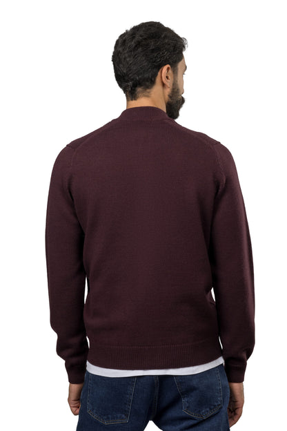 Full-Zip Wool Pullover – Burgundy