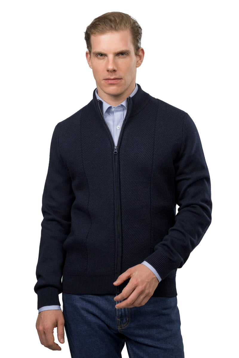 Full-Zip Wool Pullover – Navy