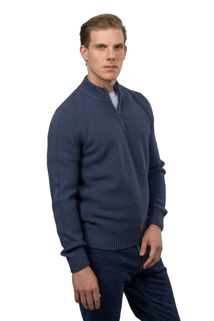 Half-Zip Wool Sweater – Blue