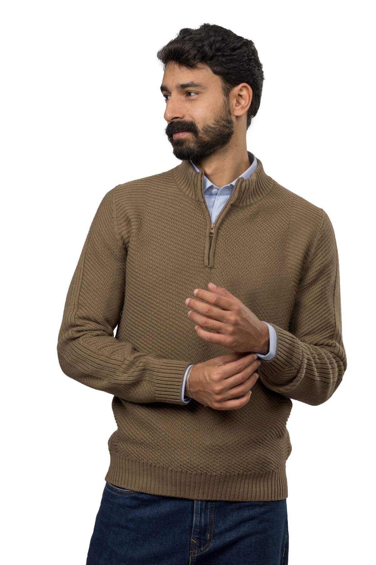 Half-Zip Wool Sweater – Brown