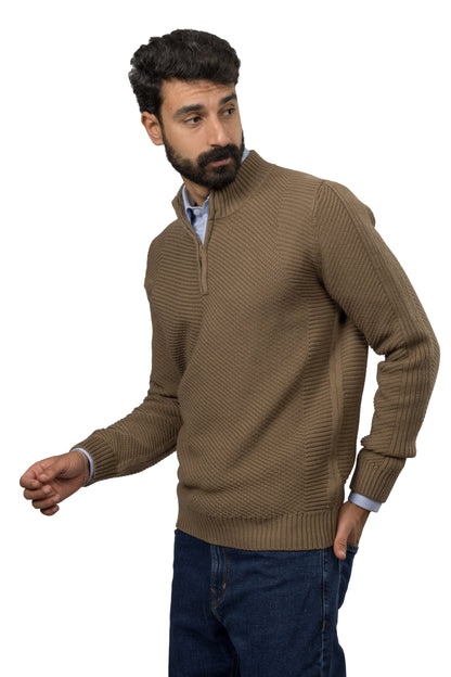 Half-Zip Wool Sweater – Brown