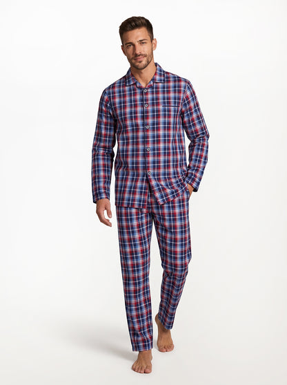 Long Sleeved Checkered Pajama Set – Red/Blue