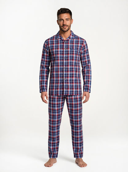 Long Sleeved Checkered Pajama Set – Red/Blue