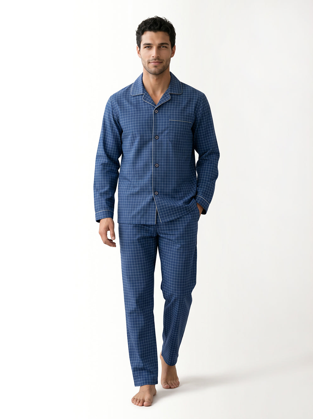 Cellini navy checked pajama set