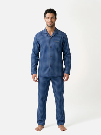 Long Sleeved Checkered Pajama Set – Navy